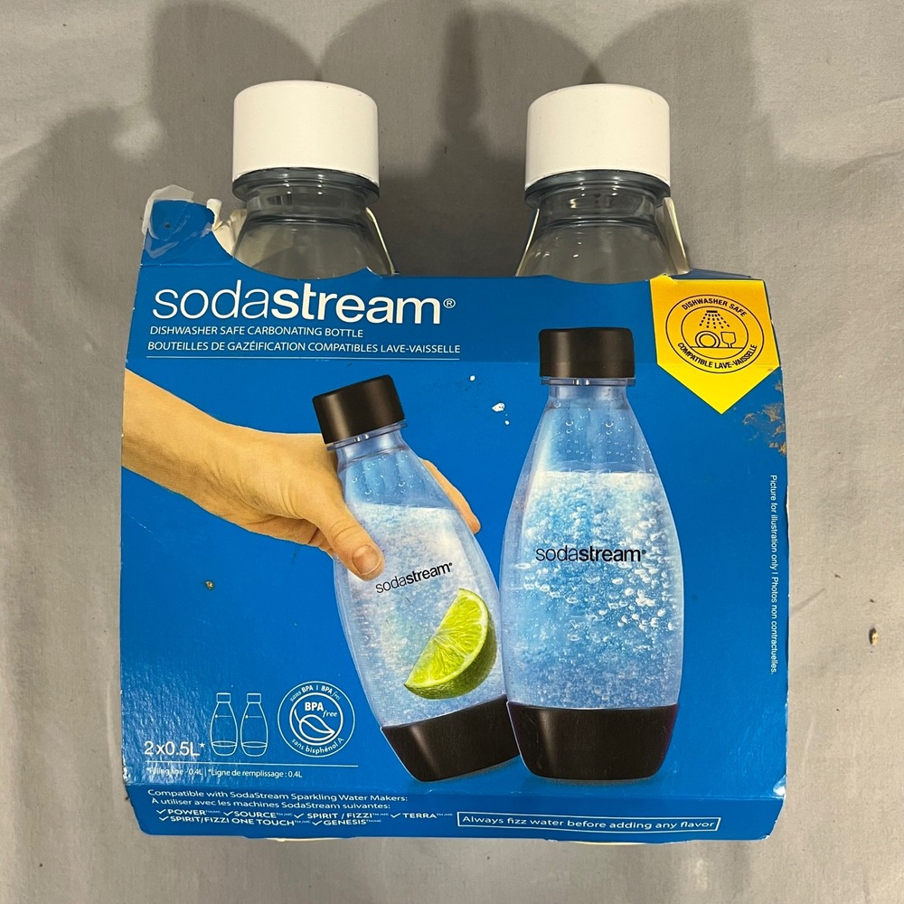 SodaStream 2 Pack 0.5L Dishwasher Safe Carbonating Bottles White BPA Free NEW